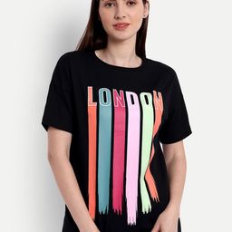iki chic Black Graphic Printed Short Sleeves Relaxed Fit Pure Cotton T-shirt-image-77