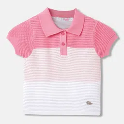 ELLE Girls Colourblocked Polo Collar Cotton Relaxed Fit T-shirt-image-17