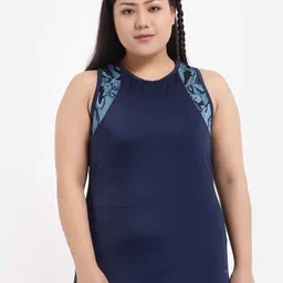 STUDIOACTIV Women Plus Size Navy Blue Solid Sports T-shirt-image-30