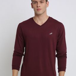 Crocodile Men Maroon V-Neck T-shirt-image-87