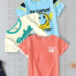 BAESDBoys Pack Of 3 Typography Printed Round Neck Cotton Casual T-shirt-image-70