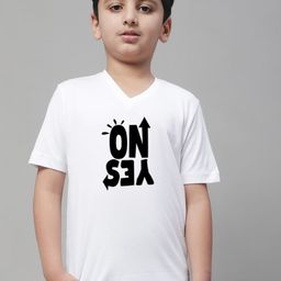 Friskers Boys White Typography Printed V-Neck Applique T-shirt-image-17