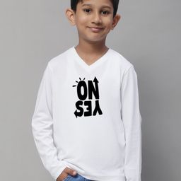Friskers Boys White Typography Printed V-Neck Applique T-shirt-image-66