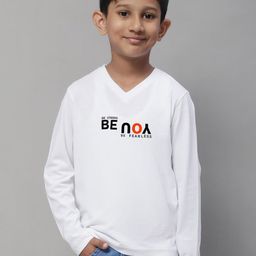 Friskers Boys White Typography Printed V-Neck Applique T-shirt-image-73