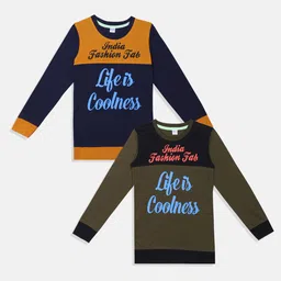 BAESD Boys Pack Of 2 Typography Printed Cotton T-shirt-image-73