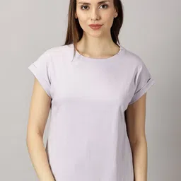 THE HOLLANDER Women Solid Folded Sleeves T-shirt-image-18