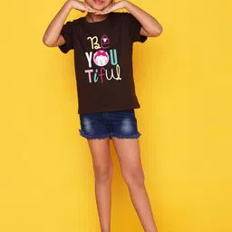 NUSYL Girls Typography Printed Round Neck Cotton T-shirt-image-84