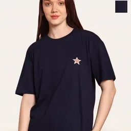 Fabflee Women 2 Drop-Shoulder Sleeves Applique T-shirt-picture-9