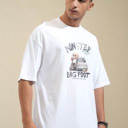 HIGHLANDER Men Printed Drop-Shoulder Sleeves Applique T-shirt-image-87