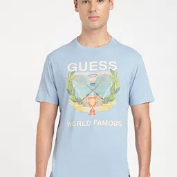 GUESS Typography Printed Round Neck Cotton Regular Fit T-shirt-image-34