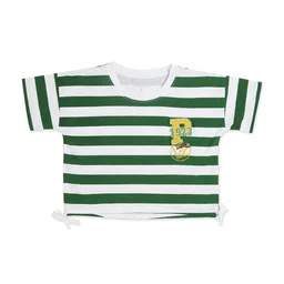 Pepe Jeans Girls Green & White Brand Logo Striped Applique T-shirt-image-70