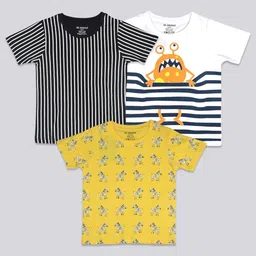 BE AWARA Kids Pack Of 3  Black & Yellow Pure Cotton Printed T-shirt-picture-31