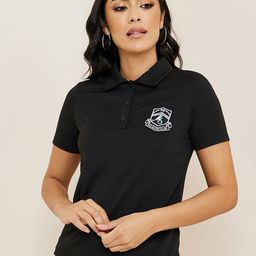 Styli Black Embroidered Detail Short Sleeves Polo Collar T-shirt-image-68