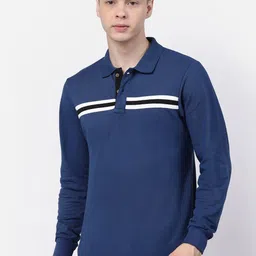 Kalt Striped Polo Collar Long Sleeves Cotton Casual T-shirt-image-44
