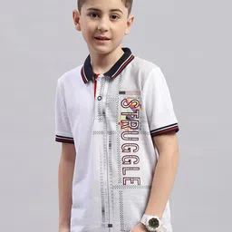 Monte Carlo Boys Polo Collar Short Sleeves Typography Printed Regular Fit Cotton T-shirt-image-74