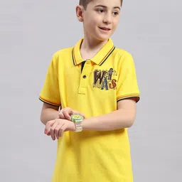 Monte Carlo Boys Polo Collar Short Sleeves Typography Printed Regular Fit Cotton T-shirt-image-73