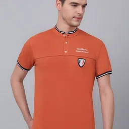 Cantabil Men Mandarin Collar Typography Printed Applique T-shirt-image-69