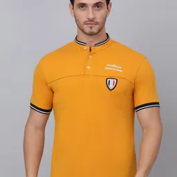 Cantabil Men Mandarin Collar Typography Printed Applique T-shirt-image-19