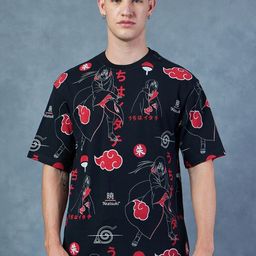 Bewakoof Black Naruto Printed Round Neck Short Sleeves Cotton Oversized T-shirt-picture-2