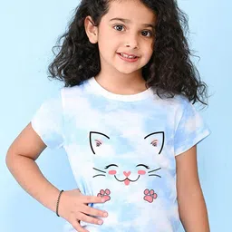 NUSYL Girls Cat  Printed High Neck Short sleeve Tie & Dye T-Shirt-image-38