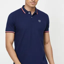 max Men Navy Blue Polo Collar Applique T-shirt-image-64