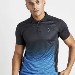 Campus Sutra Navy Blue Colourblocked Polo Collar Sports T-Shirts-image-52