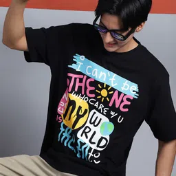DOOR74 Typography Printed Short Sleeves Applique Cotton Oversized T-shirt-image-59