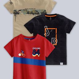 CODEZ Boys Pack Of 3 Typographic Printed Cotton T-shirts-image-86