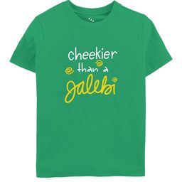 Zeezeezoo Kids Green Pure Cotton Cheekier than a Jalebi Printed Tshirt-image-22