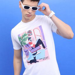 HIGHLANDER White Graphic Printed Slim Fit T-shirt-image-98