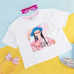 Pantaloons Junior Girls Graphic Printed Regular Fit Cotton Casual T-shirt-picture-1