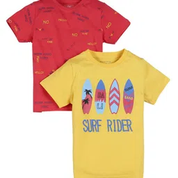 PLUM TREE Boys Pack-2 Red  Yellow Typography Printed Pure Cotton T-shirt-picture-16