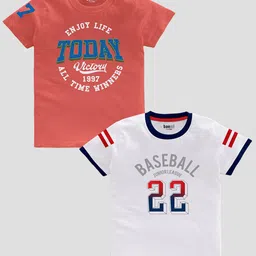 BAESD Boys Pack Of 2 Typography Printed Pure Cotton T-shirt-picture-7