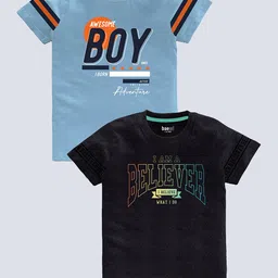 BAESD Boys Pack Of 2 Typography Printed Pure Cotton T-shirt-picture-24