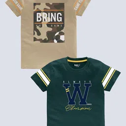 BAESD Boys Pack of 2 Typography Printed Round Neck Short Sleeves Pure Cotton T-shirt-picture-34