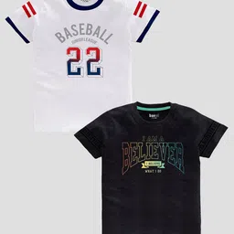 BAESD Boys Pack Of 2 Typography Printed Pure Cotton T-shirt-picture-14