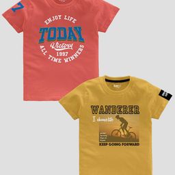 BAESD Boys Pack Of 2 Typography Printed Pure Cotton T-shirt-image-82
