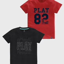 CODEZ Boys Pack Of 2 Typography Printed Round Neck Cotton T-shirts-76
