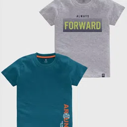 CODEZ Boys Pack Of 2 Typography Printed Round Neck Cotton T-shirts-80