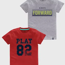 CODEZ Boys Pack Of 2 Typography Printed Cotton T-shirt-image-46