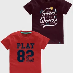 CODEZ Boys Pack OF 2 Typography Printed Cotton T-shirt-picture-27