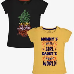 x2o Girls Pack of 2 Yellow Typography 2 Printed T-shirt-image-8