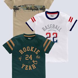 BAESD Boys Pack Of 3 Typography Printed Pure Cotton T-shirt-picture-40