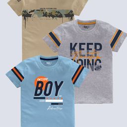 BAESD Boys Pack Of 3 Typography Printed Pure Cotton T-shirt-image-68