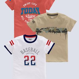 BAESD Boys Pack of 3 Typography Printed Pure Cotton T-shirts-image-97
