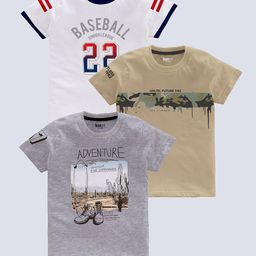 BAESD Boys Pack of 3 Typography Printed Pure Cotton T-shirts-image-59