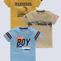 BAESD Boys Pack of 3 Typography Printed Pure Cotton T-shirts-image-80