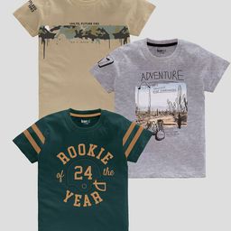 BAESD Boys Pack Of 3 Typography Printed Pure Cotton T-shirt-picture-32