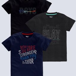 BAESD Boys Pack Of 3 Typography Printed Cotton T-shirt-image-52