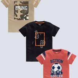 BAESD Boys Pack Of 3 Typography Printed Pure Cotton T-shirt-image-94